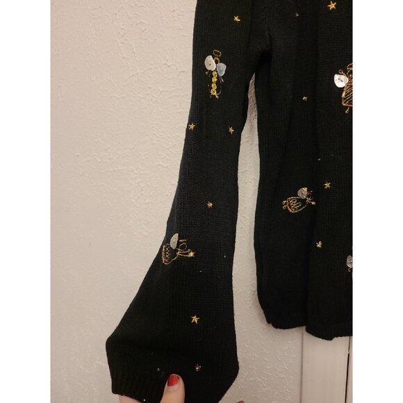 VTG Susan Bristol Embroidered Angel Black Cardigan Sweater SZ Med Christmas 2005 - Picture 5 of 9